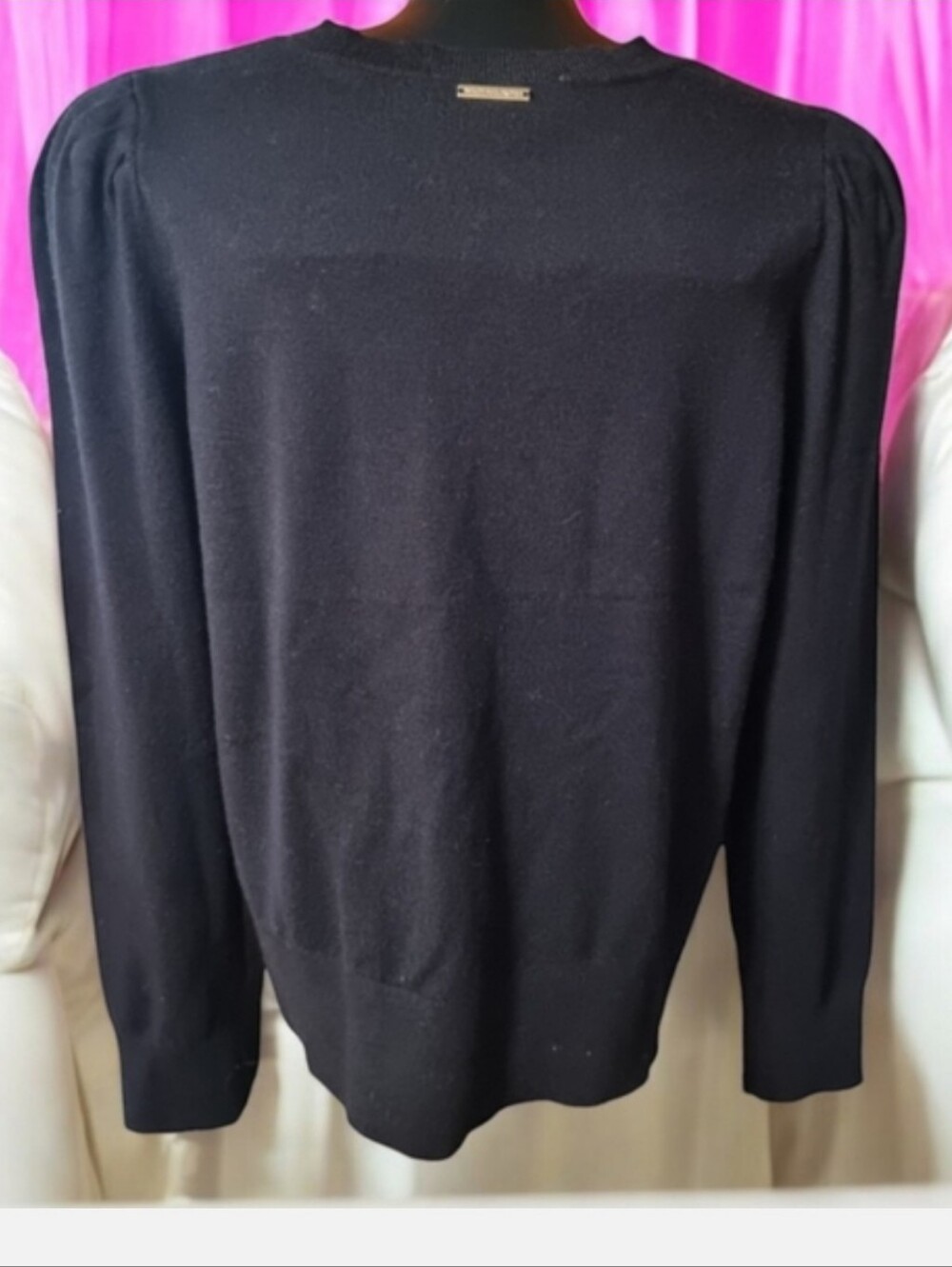 Michael Kors Classic Black Puff Shoulder Women's Sweater with Shoulder Buttons - Picture 2 of 7